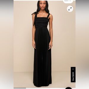 Lulu's Black Pleated Maxi Dress with One-Shoulder Tie